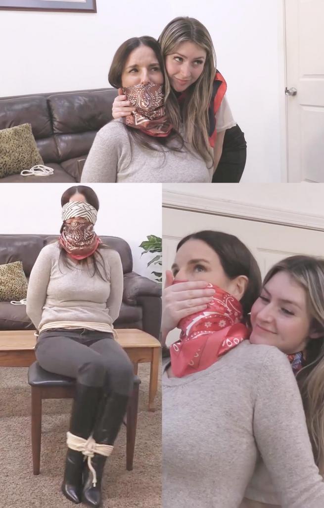 Kobe Lee Vs the Stepsisters Kody Evans And London Evans - Damsel Rope Bondage With Scarf Gags and Mo Kobe Lee Vs the Stepsisters Kody Evans And London Evans - Damsel Rope Bondage With Scarf Gags and Mouth Packing科迪·埃文斯在与科比·李约会时，故意提及即将发生的入室盗窃，以此试探她。果然，科迪和她的继妹伦敦·埃文斯在现场找到了科比。科比服从命令，举起了双手。伦敦用手按住科比，并用丝质红围巾堵住了她的嘴，对她进行支配。<br><br>科迪拍下了这位性感棕发女郎的羞辱照片，然后给了她几个挑逗的吻。伦敦在镜头前捆绑科比，确保她无法用皮手套挣脱手腕上的束缚。当她们把科比推倒在椅子上进行捆绑时，科比感到很尴尬，但她试图用卧室里的捆绑来引诱科迪。科迪斥责她是叛徒，伦敦则收紧了她黑色过膝长靴上的脚踝束缚带。<br><br>被捆绑的少女并不好玩，当她们拿出红色缎面乳沟塞口时，情况变得更加糟糕。科比承诺，如果她们不使用红色乳沟塞口和丝质围巾塞口，她就会保持安静。科迪喜欢用缎子塞住前任的嘴，然后再用红色丝巾堵住她的嘴。她们嘲笑她戴着红色丝巾堵嘴后无法说话，然后离开，让她独自挣扎。<br><br>回来后，伦敦给科比戴上缎子OTM口塞，科迪拍下了被绑住的科比的自拍照。她们一边责骂她，一边试图透过层层叠叠的口塞清晰地表达自己。她们调整了腹部的束缚，加上丝质眼罩，然后带着偷来的笔记本电脑离开了。<br><br>孤身一人，没有人能把科比从束缚的挣扎中解救出来！<br><br>关键词 - 绳缚、DID、被堵嘴的女性、丝绸和缎子、堵嘴说话、禁忌、皮手套、红色高跟鞋、红色高跟鞋、红色经典浅口鞋、牛仔裤、绳缚、被堵嘴的女性、束缚的腹部、被绑住的腹部、头巾、头巾堵嘴说话Kody Evans mentioned an upcoming burglary on a date with Kobe Lee as a test. Sure enough, Kody and her stepsister London Evans confront Kobe at the scene. Kobe obeys commands and puts her hands up. London does HOM domination over the silky red scarf gag while arm holding her.<br><br>Kody takes humiliating photos of the sultry brunette before giving some sensual kisses. London does onscreen tying and makes sure that Kobe can't use her leather gloves to escape the tight wrist bondage. It's embarrassing when they push her down for chair bondage but she tries to seduce Kody with bedroom bondage. Kody scolds her for being a traitor and London tightens the ankle bondage over her black knee boots.<br><br>Damsel bondage isn't fun and it gets worse when they reveal a red satin cleavegag. Kobe promises to be quiet if they won't use the red cleave gag and silky scarf mouth packing. Kody enjoys giving her ex handgags with satin mouth stuffing before adding the red scarf cleave gag. They tease her inability to gag speak through the red silky cleavegag before leaving her to do bondage damsel struggling.<br><br>Returning, Kody takes selfies of the bound damsel after London gives Kobe a satin OTM gag. They're scolding as she tries to enunciate through the layered gags. They readjust the belly bondage, adding a silky blindfold and leave with the stolen laptop.<br><br>Alone, nobody's rescuing Kobe from her bondage struggle!<br><br>KEYWORDS - ROPE BONDAGE, DID, GAGGED WOMEN, SILK AND SATIN, GAG TALK,  taboo leather gloves red heels red high heels red classic pumps jeans bondage rope gagged woman bondage bellies bound belly head scarves head scarf gag talking