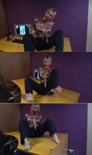 Blonde office selfcuffing Blonde office selfcuffing