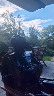 Outdoor Heavy Rubber Breathplay with my Rubber Gimp Sensual outdoor Gas mask breathplay with my Rubbergimp. Heavy rubber completely covered in latex. My gimp is wearing a very heavy latex straitjacket and is helpless at my mercy while you make him super hot. He can't defend himself because he's tied to a chair