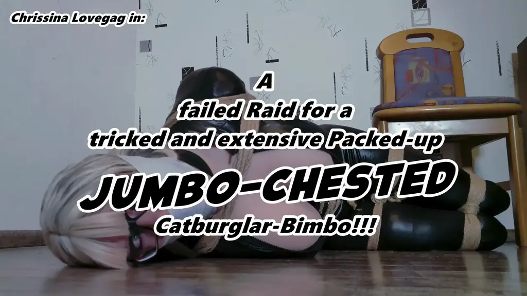 C0226 Fateful Raid for a curvy Catburglar 伪娘<br>As the doctor, a successful scientist, comes home, he awaits a buxom suprise as he meets up a sexy woman in his flat. The intruder is Chrissina, a voluptous and busty amazon in a tight catsuit, and threats the doc with a XXXX and XXXX him to hand over some files and datas about his work. But the smart scientist is still prepared and can trick and overwhelm the villian with a electrical device in his upgraded smartphone. Later Chrissina awakes in a room and is tied up on hands and legs and also gagged with a towel - obviously a secure-meashure by her victim. As the doc shows up, he wants to get to know about Chrissina's mission and her customer but the tough, big boobed burglar rejects any cooperation. So the doc wants to give his stubborn guest some time to overthink her sitaution and for that he restricts the busty captive way more. Extensive trussed up into tons of ropes and muzzled with a massive tape-wrap-gag, the curvy Bimbo-Burglar must spend her time desperate struggling and moaning in the locked room while her patient host has all time to wait untill her will is broken...