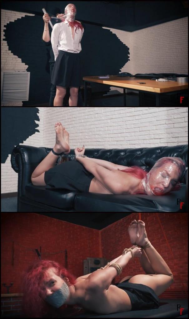 Attack on a sexy secretary - Hostage for the boss The fetish fantasy bondage story starring Anna Luna:<br>A sexy secretary of a major corporation left her workplace. But at that moment, a criminal didn't waste any time and took advantage of the opportunity to get into her office - he knew that important data was kept there.<br>He put on a mask in case someone was in the room and pulled out a flashlight, illuminating the dark rooms. Cameras tracked his movements, but he didn't care. He'd manage to leave.<br><br>The criminal crept toward the secretary's laptop and hacked into it. Now, he was transferring data onto a flash drive. Suddenly, he heard a noise. What was that? Oh no, the secretary had returned for the phone she'd forgotten on the table. The criminal swiftly yanked out the flash drive and scanned the desk for items to neutralise the girl.<br><br><br>He wanted to use her phone to call the boss, hoping to convey his serious intentions and be left alone with the stolen data. However, the boss was in no hurry and remained uncertain. He tied the secretary's hands and feet with a tight rope and stuffed a rag in her mouth.<br>Now, to demonstrate his intentions, the criminal lifted the girl’s legs up with a rope. He contacted the boss again and this time he succeeded. He left the girl to some struggling and then untied her and left her alone.<br><br>