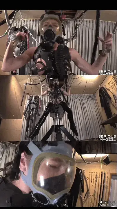 The JG-Leathers Experience 【中文serious】TAG：振动木马、负压瓶、电击乳杯。一对透明的E-stim吸盘紧紧地靠在她的乳上。连接在吸奶杯上的真空软管和E-stim线以及她还需要佩戴的全脸防毒面具都是一道亮丽的风景线。<br>这次鲁布·戈德堡体验的准备工作类似于向太空发射火箭。检查表是必要的，以确保所有系统都处于“运行”状态。Elise终于准备好发射了！JG启动了真空和脉冲系统，以及E-stim。接下来是Sybian假阳聚振动器。随着所有系统的启动，Elise被送上了性狂喜的旅程，伴随着大量的尖叫和挣扎。For those who are not familiar with JG-Leathers, he is a true icon in the kink world. JG has authored many adult fiction books featuring mind-blowing bondage and fetish stories. Some of his books can be found on Amazon by searching for 'JG Leathers' (no dash). In addition, his website is a massive collection of writings, interests, stories, drawings and thousands of kinky photos. JG is also the inventor of The Creature, a wildly kinky invention which combines bondage, suspension, E-stim and breath control into one system. This Rube Goldberg style setup takes the user on a wild ride of helplessness and intense sensory stimulation.<br><br>This video from the archives features another of JG's inventions. It's a Sybian vibration device mounted on top of a hydrolic jack. Yep! The idea is designed primarily for females, as Elise Graves demonstrates in this video. Once Elise has mounted the Sybian with its dildo deeply embedded in her pussy, her ankles are cuffed and attached by chains to the base of the rig. JG then pumps the hydraulic jack so that the entire rig, including Elise, is lifted off of the floor enough to tighten the chains of her ankle cuffs. This assures that her full weight is straddling the Sybian, and that there's no way for her to escape. Her wrist cuffs are then attached to overhead chains which keep her hands up and out of the way.<br><br>In addition to Elise's helplessness, a pair of transparent E-stim suction cups are held tightly against her breasts by the leather body harness she's wearing. The vacuum hoses and E-stim wires attached to the breast cups are a sight to see, along with the full-face gasmask which she's also required to wear.<br><br>The preparations for this Rube Goldberg experience is similar to launching a rocket into space. Check lists are necessary to ensure that all systems are 'Go'. Elise is finally ready for launch! JG fires up the vacuum and pulsing systems, along with the E-stim. Next comes the Sybian dildo vibrator. With all systems firing, Elise is sent on a ride into sexual ecstasy, with lots of screaming and thrashing about. This Sybian rig is quite similar to The Creature rig which JG is so well known for. Elise's eye-popping experience is like something out of a sci-fi movie!<br>