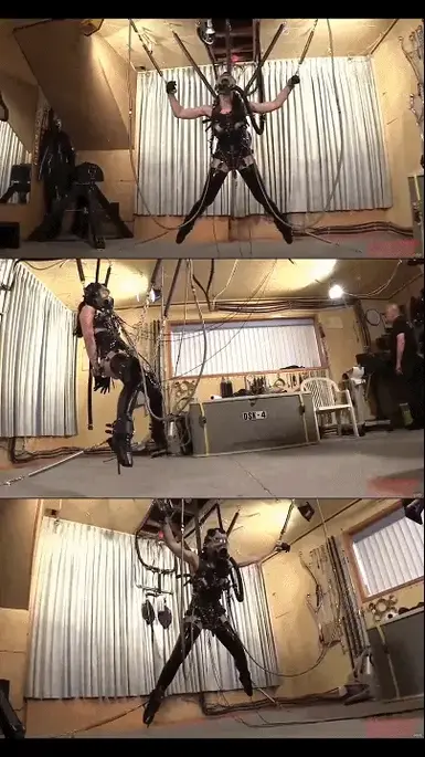 Elise Graves In The Creature 【中文serious】TAG：弹簧吊缚、负压瓶、电击乳杯。这段由两部分组成的视频展示了该吊缚的许多细节，Elise戴上防毒面具控制她的呼吸，胸和后门被不断的电击。惨叫声响彻屋里。Sorry for the delay in updating the site. Too much going on with the virus, some family needs, and at one point I thought I was exposed to the virus so I got tested. False alarm, but it scarred my family and friends. In any case, I hope everyone is well. Wear your mask, wash your hands often, keep a safe distance from others, and get tested if you have any concerns.<br><br>Since I'm spending a lot of time at home, I'm sorting through the video library and pulling out stuff that I don't think has been posted before. This is one such video. This video features Elise Graves in JG-Leathers' famous invention 'The Creature'. I think this was shot around 2017. We went on a road trip to visit JG-Leathers in Canada, and then on to visit Maxcita on Vancouver Island,<br><br>This 2-part video shows a lot of detail of the Creature, which is setup in the basement of JG's house. The Creature has been an ongoing project of JG for years, and what you see in this video is probably the final version of the Creature. JG is kicking back these days with his wife, enjoying life that he worked for, and so much deserves.
