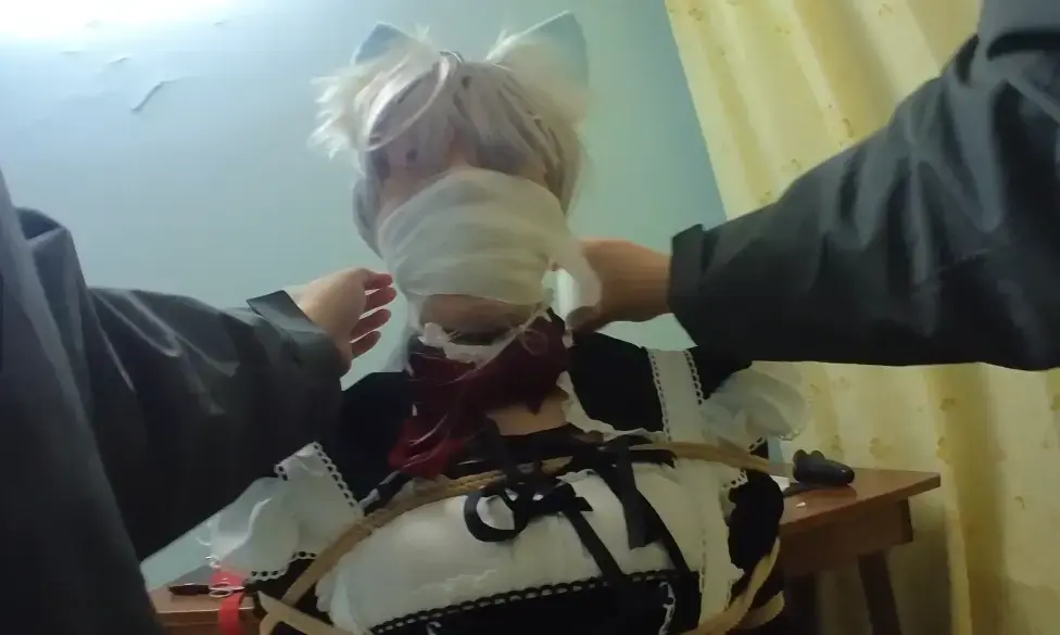 女仆家中遭劫，被歹徒入室绑架 累了一天的女仆终于下班回到家中了，但此时她还没有发现家中已经进入了劫匪，正在她好不容易想要放松一下的时候劫匪从背后袭击了她<br>为了不妨碍到我偷东西就只能先把你紧紧绑起来了呢，但是可爱性感的黑丝女仆被绑起来之后的样子怎么会那么可爱呢，哦对了，为了防止你发出声音还应该把嘴也严严实实的赌起来<br>但是看着被紧紧绑住的小女仆我又升起新的歹念了，要不劫个色再走吧，不然真是可惜