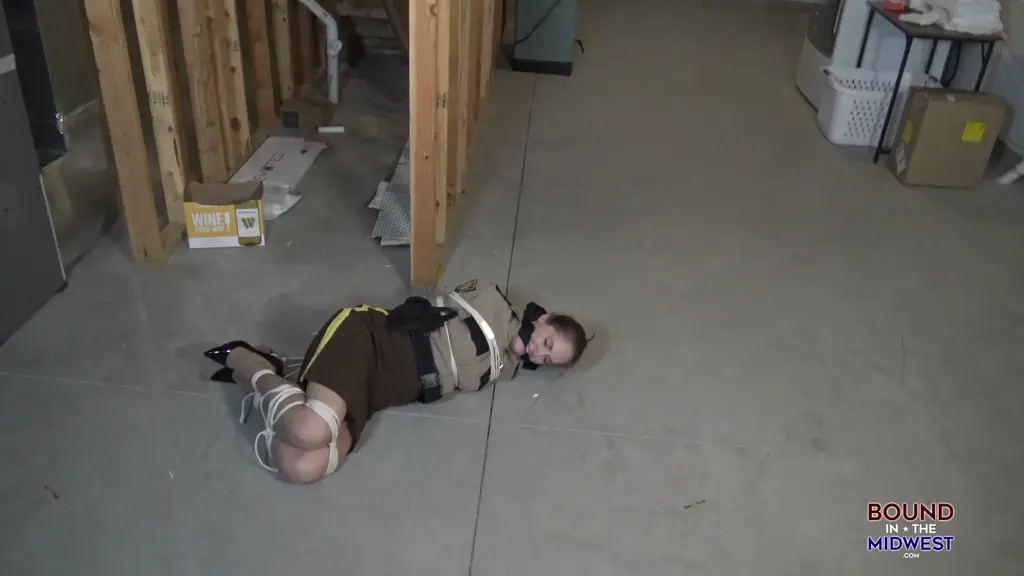 A Routine Search Gone Wrong With Rachel Adams Sheriff Deputy Adams is searching a house basement, when she is grabbed, hogtied and gagged and later taped up against a wooden pole.