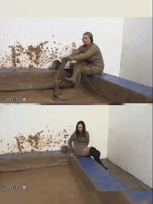 Savannah In The Mud Pit 【中文湿身系列】萨凡纳穿着长筒靴玩泥。Savannah gets muddy in our mud pit, wearing a dress, tights and boots.