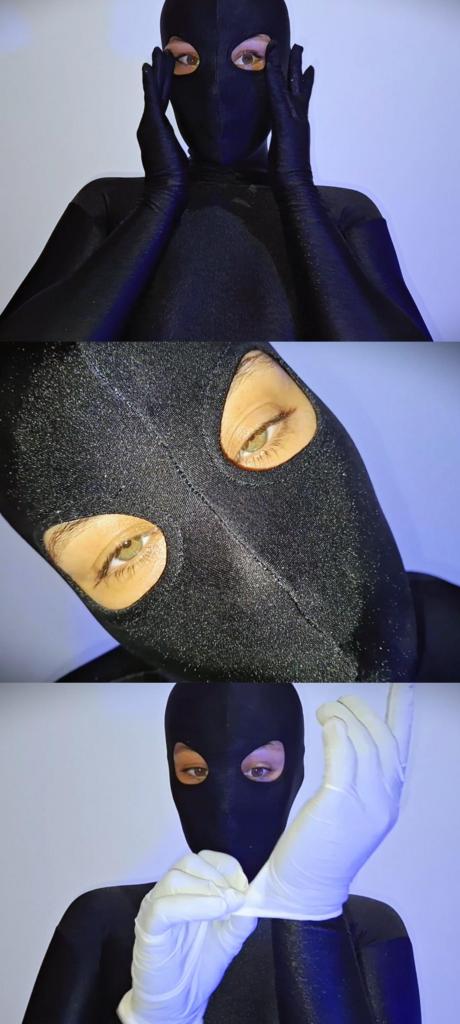 Sensual Spandex ASMR  Gloved Hands 创作：Nickymask<br>Nickymask 5月30日作品<br>Nicky全身黑色莱卡全包，露眼zentai，戴上乳胶白手套后全程ASMR体验，骚气的眼神怼着镜头看<br>喜欢zentai和反差的朋友们可以看看<br>