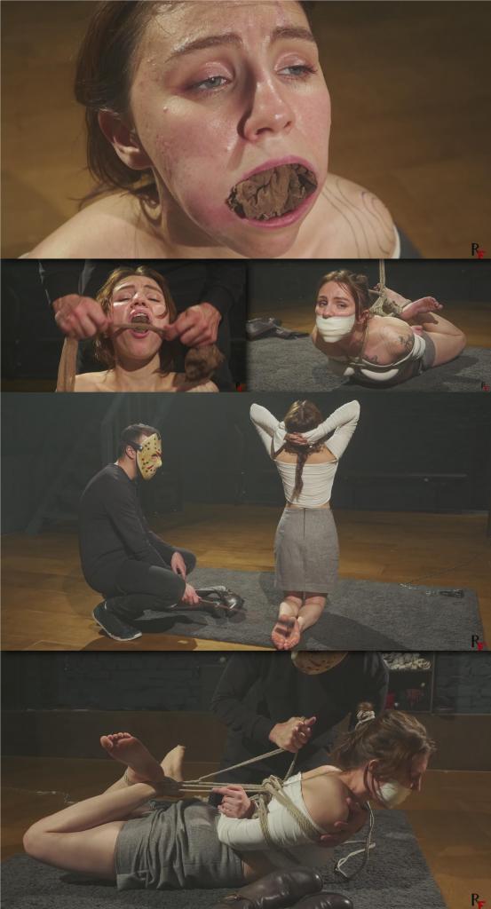 Bramble - Bastinado and Gag Training for a Submissive Cutie in Stockings Part 2 - Tight Hogtie 片名：Bramble - Bastinado and Gag Training for a Submissive Cutie in Stockings Part 2 - Tight Hogtie<br><br>Bramble's training continues.<br>She is still chained by one ankle to the post, waiting exactly where she belongs. I approach her, unlock the chain, and order her to remove her boots and stockings.<br>Then the gag training begins again. I stuff one of her stockings into Bramble's mouth and wrap the second stocking over it, sealing her mouth with the same sweaty fabric she was just wearing.<br>Now it's time for bastinado.<br>Bramble sits only on her butt, lifting her bare feet up in the air while I strike her soles with single tail whip and a cane. After that I move her onto her knees and continue the bastinado, enjoying her squeals and high-pitched reactions as her bare feet take the training.<br>Then I unwrap the stocking from her mouth - but only to push it inside too, joining the first one. Now both sweaty stockings are packed in her mouth, and I seal everything shut with microfoam tape.<br>With her mouth properly stuffed, wide open, and taped, I begin tying her arms with rope in a box tie. Then I place her on the floor and build a tight hogtie with crossed legs. Bramble becomes compact, controlled, and beautifully trapped - but I'm not finished yet.<br>I lift her slightly upward by the box tie and connect her head into the same structure by her hair, completing the final position.<br>Bramble is turning into an excellent obedient slave. I step away and leave her alone with the tight embrace of rope.<br><br>Bramble的训练仍在继续。<br>她仍然被一只脚踝拴在柱子上，等待着属于她的地方。我走近她，解开链子，命令她脱下靴子和长袜。<br>然后，呕吐训练再次开始。我把她的一只长袜塞进Bramble的嘴里，把第二只长袜包在上面，用她刚才穿的那件汗流浃背的布料封住她的嘴。<br>现在是巴士底那多的时候了。<br>Bramble只坐在她的屁股上，把她光着的脚举到空中，而我用单尾鞭和手杖打她的鞋底。在那之后，我让她跪下，继续做巴士底那多动作，享受她光着脚训练时的尖叫声和高音反应。<br>然后我从她嘴里打开袜子——但只是把它也塞进里面，加入了第一只。现在，两条汗流浃背的长筒袜都塞进了她的嘴里，我用微泡沫胶带把所有东西都封起来。<br>她的嘴填好了，张大了，贴上了胶带，我开始用绳子把她的胳膊绑在一个盒子里。然后我把她放在地板上，用交叉的腿做了一个紧身的领结。Bramble变得紧凑、可控、被完美地困住了——但我还没有完成。<br>我轻轻拉起她的领带，用她的头发把她的头连接到同一个结构中，完成了最后的姿势。<br>Bramble正在变成一个非常听话的奴隶。我走开，留下她一个人，紧紧地抱住她。