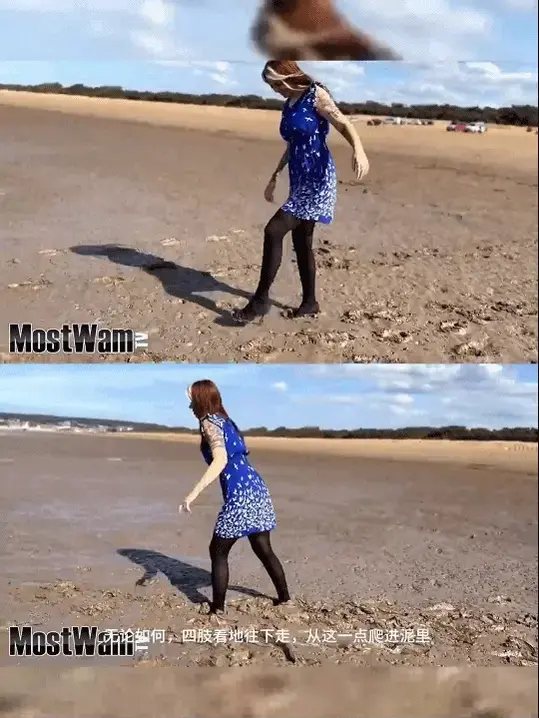 Lucy Muddy In A Blue Dress 【中文湿身系列】露西穿着一件蓝色连衣裙，搭配厚黑和高跟鞋，浑身泥泞。Lucy gets muddy wearing a blue Dress with tights and heels.