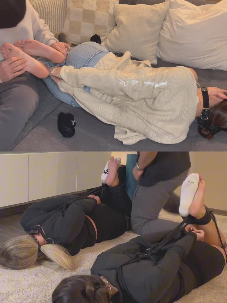 First time Hogtie for German girl - tape hogtie with foot worship. 2 videos in 1 我又为你剪辑了两个视频。一个视频的主角是我朋友查理，整个捆绑过程都被拍了下来。这是她第一次被捆绑。我们还被紧紧地堵住了嘴，视频里还有挠痒痒和*falaka*（一种印度传统口交）的片段。另一个视频里，我被胶带绑了起来——之后，他舔了我的脚。I’ve put together two more videos for you. One features my friend Charlie; the entire binding process is on camera. It was her first time being tied up. We also get firmly gagged, and the video includes tickling and *falaka* segments. In the other video, I get bound with tape—afterwards, he licks my feet.