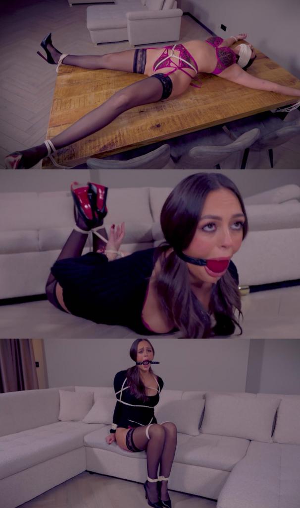 Lauren's Secret Agent Bondage Capture ( Hogtied, Ballgagged, Ringgag, Wrapgag, SpreadEagle, Str Lauren's Secret Agent Bondage Capture ( Hogtied, Ballgagged, Ringgag, Wrapgag, SpreadEagle, Struggling, Muffled, Helpless, Captured, Peril )惊艳的特工劳伦在一次高风险任务后终于拿到了至关重要的U盘，但她的胜利转瞬即逝，她突然被敌人抓住并俘虏。这位美丽的特工完全落入敌人的掌控之中，她先是被捆绑成猪蹄状，嘴里塞着一个沉重的球形口塞。她拼命挣扎，双眼瞪得老大，发出抗议的呜咽声，声音透过口塞传来。她的身体扭动着，弓起，试图挣脱束缚，手腕、脚踝和双腿都被紧紧地绑在一起，姿势十分艰难。<br><br>经过长时间的无助扭动和口塞的呜咽后，劳伦被扔在沙发上，仍然被捆绑着，嘴里塞着一个大号的环形口塞，让她的嘴巴张开，毫无防备。这位意志坚定的特工拒绝交出U盘，继续用力挣扎，发出沮丧的呜咽声，她试探着每一个绳结和每一根绳子，身体扭动翻滚，展现出惊人的抵抗力。<br><br>在最终的姿势中，劳伦被绑成大字型，四肢大张地躺在厨房的桌子上，完全伸展开来，毫无遮掩。一个巨大的微泡沫包裹口塞套在她嘴上，多层紧紧包裹住她的嘴，让她只能发出绝望无助的呜咽声。她无处可逃，只能做最后的顽强挣扎，身体拼命地挣扎着，最终，那张U盘被从她手中夺走。<br><br>捆绑，球形口塞，环形口塞，包裹口塞，大字型，挣扎，声音闷闷的，无助的，被俘，危险Stunning secret agent Lauren has finally secured the vital USB flash stick after a high-stakes mission, but her triumph is short-lived as she is suddenly grabbed and captured by her enemies. The beautiful operative finds herself completely at their mercy as she is first placed into a strict hogtie with a heavy ballgag strapped tightly between her lips. Her eyes widen in protest as she struggles intensely, her muffled MMMPPPHHS echoing through the gag while her body twists and arches against the tight ropes binding her wrists, ankles, and legs together in a challenging position.<br><br>After a prolonged period of helpless squirming and gag talk, Lauren is left on the sofa still bound and now fitted with a large ring gag that keeps her mouth open and vulnerable. The determined agent refuses to surrender the flash disc, continuing her energetic struggles and frustrated mmmppphhhs as she tests every knot and rope, her body shifting and rolling with impressive resistance.<br><br>In the final position, Lauren is tied spread eagle on the kitchen table, completely stretched and exposed. A huge microfoam wrap gag is applied, sealing her mouth with multiple tight layers that muffle her sounds into desperate, helpless mmmmpppphhhss. With no escape possible she puts on one last valiant struggle, her body straining against the ropes as the flash disc is finally retrieved from her possession.<br><br>Hogtied, Ballgagged, Ringgag, Wrapgag, SpreadEagle, Struggling, Muffled, Helpless, Captured, Peril