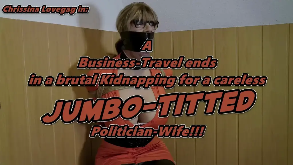 D0526 Buxom Politician Wife ends as hostage 伪娘<br>Chrissina is a successful business woman and the wife of a mighty politician. Actually she's in her hotel room while a business travel and calls with her husband before her ride to the airport. Her men is a bit worried because Chrissina has fired the hired security and that desicion shall turn out soon as huge misstake. Cause as two men show up at her room-door, the attractive blonde becomes quickly overwhelmed and XXXXed to a unkown place where she got kept locked up and captured as hostage! Her hands pinned on her back and her mouth sealed by a sticky stripe of tape, the upset damsel becomes a visit by one of her captors who starts a bold negotiation with her. She shall support the culprits and call her husband to proof her situation but the tough gurl refuses harsh what only ends for her in a way more worse trouble. After a few minutes the curvy captive is brutally bound and gagged and XXXX as unwilling model for a few pics with her phone, now proof enough for her husband! Then, left again locked up in her prison, the busty and properly packed-up Bimbo must now wait patiently untill the ransom for her is paid!