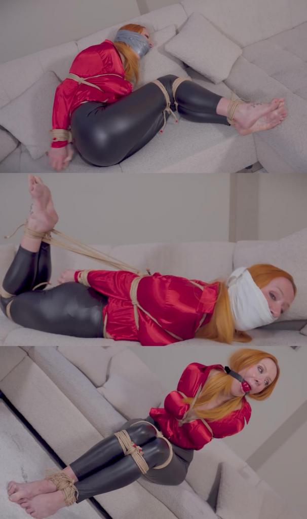 Melodie as Secretary in Intense Rope and Tape Bondage Session ( rope, bondage, ballgag, tape, hogtie Melodie as Secretary in Intense Rope and Tape Bondage Session ( rope, bondage, ballgag, tape, hogtie, helpless, struggle, muffled, gagged, exposed )梅洛迪身着红色缎面衬衫和皮裤，看起来美艳动人，她正准备接受一场彻底的捆绑体验。她被麻绳紧紧捆绑，绳子缠绕着她的身体，形成牢固而复杂的束缚。一个巨大的球形口塞被塞进她的嘴里，撑开她的下颚，让她从一开始就无法说话。梅洛迪立刻试探着自己的束缚，发现自己几乎动弹不得，四肢都被牢牢地绑在绳子上。她顽皮地扭动了一会儿后，绳子又加了一层，让她更加紧绷。接着，她被戴上了有史以来最紧的胶带口塞，多层胶带完全缠绕在她的头上，将球形口塞牢牢地封住，并在她的嘴上形成光滑闪亮的表面。梅洛迪再次挣扎，在无情的绳索束缚下扭动着身体，显得完全无助。之后，她被绑成一个严格的猪蹄式，使她的身体优美地拱起，Melodie looks absolutely stunning in her red satin blouse and leather pants as she prepares for a thorough bondage session. She is tightly tied with jute rope that wraps around her body creating secure and intricate restraints. A huge ballgag is placed deep into her mouth stretching her jaws wide and keeping her effectively silenced from the start. Melodie tests her bonds immediately discovering she can barely move in the strict rope bondage that holds her arms and legs firmly in place. After some time of playful squirming she is further taunted with additional rope layers making everything even tighter. Then comes the tightest wrap around tape gag ever applied with multiple layers of tape wrapped completely around her head sealing the ballgag even deeper and creating a smooth shiny surface over her mouth. Melodie struggles again in her bondage showing her total helplessness as she twists and turns against the unforgiving ropes. Later she is placed into a strict hogtie that arches her body beautifully while 