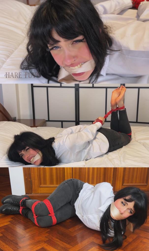 Spy Hare Fuyu is caught tied up and gagged by the masked man! - roleplay, rope bondage, hogtie, gag, Spy Hare Fuyu is caught tied up and gagged by the masked man! - roleplay, rope bondage, hogtie, gag, silk scarf, muffled sounds, fighting, kink fetish 间谍兔兔接到了一项任务！她必须监视一个蒙面男子，挫败他的邪恶计划！<br><br>蒙面男子发现兔兔在房间里偷窥他，立刻冲过来抓住她！<br><br>兔兔试图逃跑，但被抓住了！<br><br>她的大腿、小腿、脚踝和手腕都被绳子捆了起来！<br><br>她嘴里塞着一条闪亮的丝巾，只能发出闷闷的声音，拼命挣扎！<br><br>为了确保兔兔无法逃脱，蒙面男子决定加绳，最终把她五花大绑地绑在了床上！兔兔拼命挣扎，想要挣脱束缚，继续她的任务……她能成功吗The spy Hare has a mission! She must spy on a masked man to thwart his evil plan!<br><br>The masked man discovers Hare spying on him in the room and rushes to catch her!<br><br>Hare tries to escape but is caught!<br><br>She is bound with ropes on her thighs, legs, ankles, and wrists!<br><br>She is gagged with a shiny silk scarf while she makes muffled sounds and struggles against the ropes!<br><br>To ensure Hare cannot escape, the masked man decides to add more ropes and ends up hogtied on the bed! Hare fights against the ropes to free herself and continue her mission... Will she be able to do it?