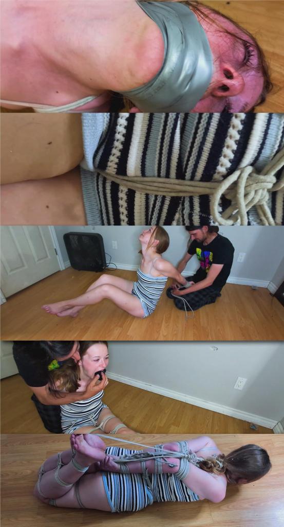 Extreme escape challenge 片名：Extreme escape challenge<br><br>Kim was online shopping and found an expensive diamond necklace she really wants.<br>I tell her if she can escape a tight tie she can take my credit card and go buy it.<br>We tie her wrists behind her back<br>Crotch rope too.<br>Ankles, thighs knees above and below, and calfs are tightly tied<br>Her elbows are tied above and below and has her arms pinned at the for arms.<br>She has a sock taped into her mouth before getting tightly hogtied,<br>To make her a bit more secure he ties her toes and her hair to her toes before leaving her to the challenge.<br>Features behind the scenes untying<br><br>金正在网上购物，发现了一条她非常想要的昂贵钻石项链。<br>我告诉她，如果她能从紧张的束缚中解脱出来，就可以用我的信用卡去买。<br>我们把她的手腕绑在背后，裤裆处也绑上绳子。<br>脚踝、大腿、膝盖上下以及小腿都被紧紧绑住。她的肘部也被绑住，且双臂被固定在胸前。<br>她被用胶带封住嘴，然后被紧紧地绑住手脚。为了让她更安全，他还把她的脚趾和头发绑在一起，然后让她接受挑战。