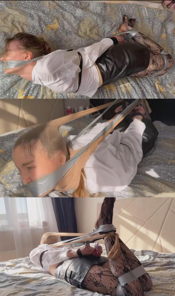 Michelle hogtie 胶带捆绑、猪蹄式捆绑、绳索捆绑、皮裙、头戴紧身裤、身穿紧身裤、呻吟、丝袜癖、解放挑战Tape Bondage,Hogtie,Rope Bondage,Leather Skirt,Tights On Her Head,In Tights,Moaning,Pantyhose Fetish,Liberation Challenge