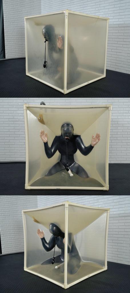Experiment with a vibrator in a large vacuum cube made of transparent latex, an inflatable gag and o 连体丝   透明真空箱   悬空拘束   充气口球   快乐棒强高<br><br><span style='color:#b0b0b0;'>[隐藏文字，购买后可见]</span>