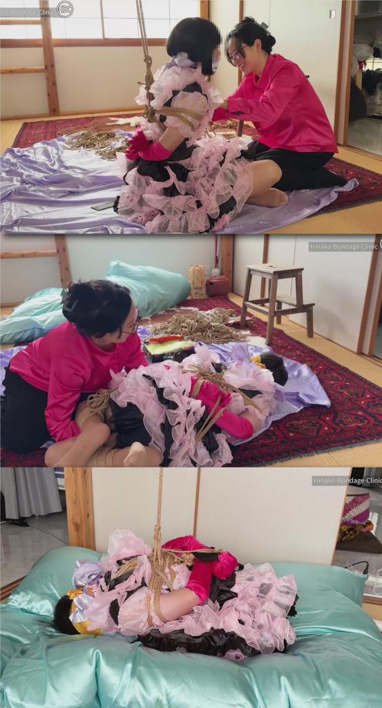 Satin Sissy Shibari Bondage 片名：Satin Sissy Shibari Bondage<br><br>这个是伪娘片，请喜欢此类的朋友购买，谢谢<br><br>Hinako’s slave, wearing a cute, frilly satin maid uniform, is tied up in rope by Hinako in her satin blouse. She ties him in a crossed-leg hogtie and leaves him there to see what he does. Do you think he can escape all this rope?<br><br>Hinako的奴隶穿着一件可爱的褶边缎面女仆制服，被Hinako用绳子绑在她的缎面衬衫上。她把他绑在一条交叉的腿上，让他在那里看看他在做什么。你认为他能逃脱这条绳子吗？
