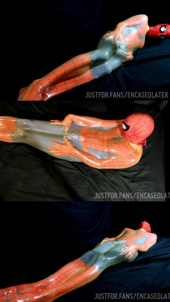 With his powers completely nullified, Spidey is no match for the rubber cocoon that surrounds him.. 出自:encased<br>With his powers completely nullified, Spidey is no match for the rubber cocoon that surrounds him..<br>蜘蛛侠的力量被彻底剥夺，面对包裹着他的橡胶茧，他毫无还手之力。。