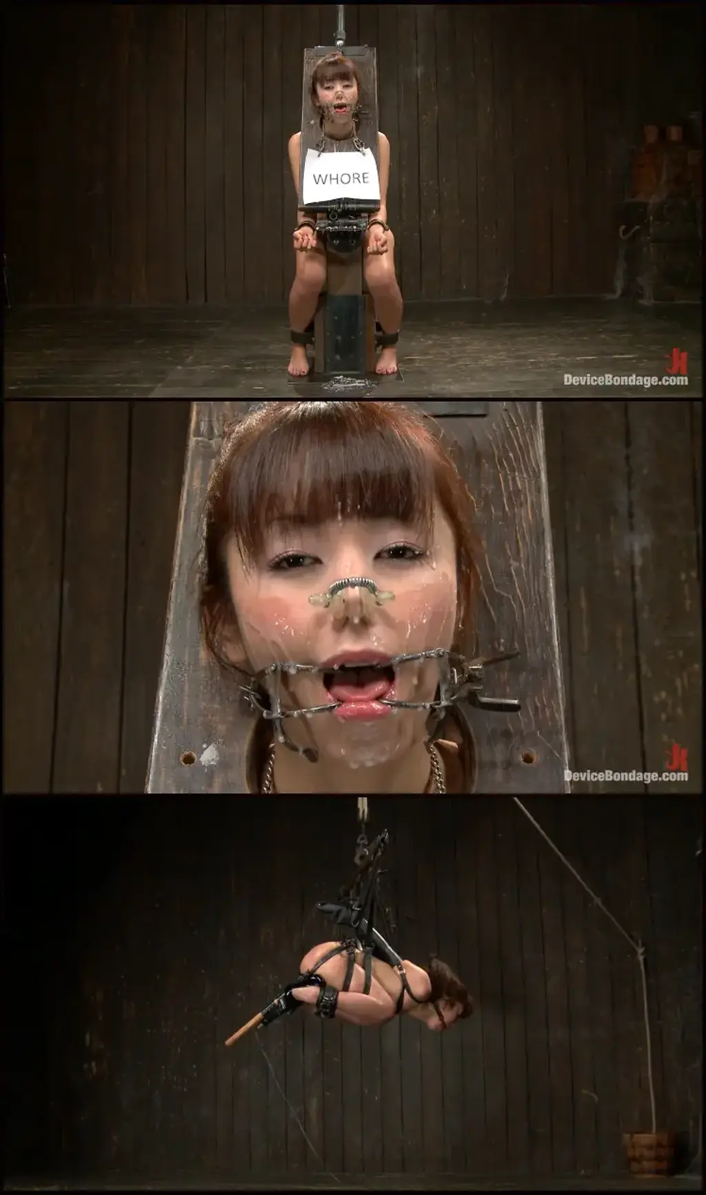 Cum Whore Straight from Japan, Marica Hase is a famous starlet in her native country. She also has experience working with some of the best Japanese bondage riggers. Today, she gets a lesson on DeviceBondage - American style. Each scene has an element which ties into her cultural references of feeling disgraced: objectification, humiliation, and bukkake.<br><br>BUKKAKE<br>Marica starts her day on Device already clearly well used. The white oozing nectar drips from her chin, collecting in a pile on the floor. Naturally, we have to follow in the footsteps of clearly where others have been. Marica is tormented with the cane, nipple clamps, face torment, and made to jerk a thick black cock off.<br>OBJECTIFICATION<br>Marica is bound in a strict leather single arm binder and strap bondage. Her binds form her into a ball of sex. Completely helpless her only use is to be a sex object. Her ass is spanked a nice cherry red and she is hoisted into the air. The object is spinned and single tailed. A dick on a stick with a vibrator is tied into it. It cums because it knows that is its purpose and all it is good for.