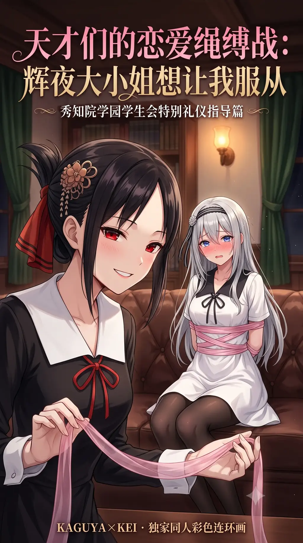 《天才们的恋爱绳缚战：辉夜大小姐想让我服从》 - 讲的是白银圭因仪态问题去找四宫辉夜前辈寻求帮助对此四宫辉夜展开了秘密训练