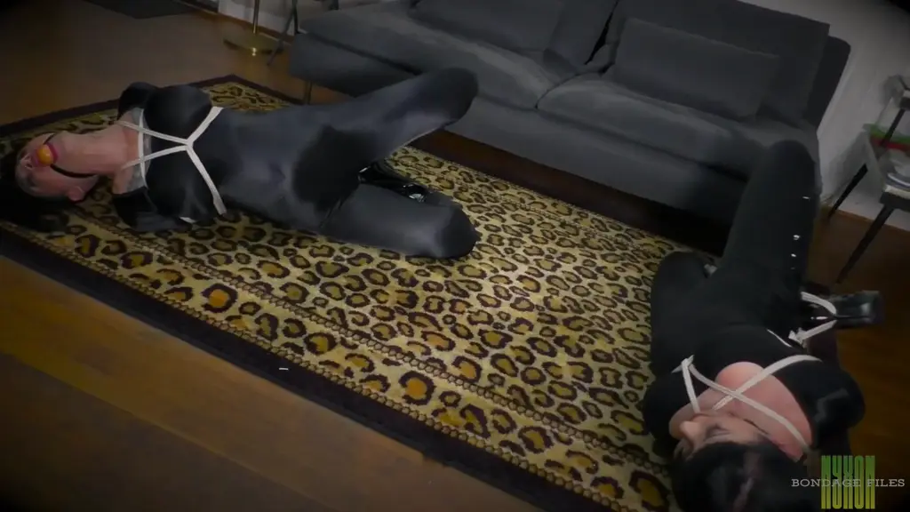 Cat Burglars Caught &amp; Hogtied CAT BURGLARS CAUGHT & HOGTIED<br><br>starring Nyxon & Luna Dawn<br><br>Bondage, Hogtie, Catsuit, Boot Fetish, Ballgag, Onscreen Gag, Onscreen Tie, Hand Over Mouth, Limp, Struggling, DID<br><br><br>Nyxon & Luna Dawn have just broken into a house & Nyxon suggests that they split up. Luna walks into another room, and as Nyxon is investigating the living room, she's grabbed from behind. The next scene opens up with Nyxon in a cross ankles hogtie struggling on the floor. A man comes in & places a ballgag into her mouth, then walks away. As Nyxon is struggling, Luna Dawn comes back & tries to help her. The man comes back & places his hand over Luna's mouth, and the next scene shows him pulling Luna up into a tight ankles crossed hogtie & placing a ballgag into her mouth. He walks away leaving both Nyxon & Luna Dawn struggling on the floor.