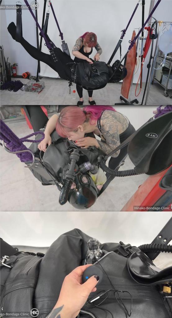 Leather Swing Bondage 片名：Leather Swing Bondage<br><br>这个是男M片，请喜欢此类的朋友购买，谢谢<br><br>Hinako's sub, wearing full body tights, leather straitjacket and gasmask, is put on to the leather swing. She connects several tubes, bags, and bottles to his gas mask and teases him with nipple domes while controlling his body.<br><br>Hinako的潜水艇穿着全身紧身衣、皮革紧身衣和防毒面具，戴上了皮革秋千。她将几根管子、袋子和瓶子连接到他的防毒面具上，用乳头圆顶挑逗他，同时控制他的身体。