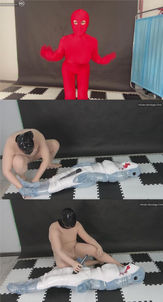 Marine Day Special Plan! Zentai &amp; Shark Pajamas! Mummification Escape Challenge! 片名：Marine Day Special Plan! Zentai & Shark Pajamas! Mummification Escape Challenge!<br><br>这个是女M片，请喜欢此类的朋友购买，谢谢<br><br>Hinako made a special video in celebration of the Japanese holiday, Marine Day!<br>Her eyes were a bit red, so Hinako put on a zentai suit, not before sticking a yellow plug in her mouth and making a plastic wrap gag!<br>Then, she puts on fluffy shark pajamas over that. Finally, a mystery man comes to affix a vibrator to her and mummify her in plastic wrap.<br>And from there, she is tasked with escaping!<br>Will she be able to break free?<br>(The person wrapping in this scene is not a pro, and thus the wrapping is not as perfect as when Hinako does it. Please forgive this less than perfect mummification.)<br><br>Hinako制作了一段特别视频，以庆祝日本的海洋日！<br>她的眼睛有点红，于是日菜子穿上了一件紧身衣，不过在此之前，她先往嘴里塞了一个黄色塞子，并用塑料膜封住了嘴巴！<br>然后，她再在上面套上一件蓬松的鲨鱼睡衣。最后，一个神秘男子过来给她贴上一个震动器，并用保鲜膜把她裹成木乃伊。<br>从那里开始，她的任务就是逃脱！<br>她能挣脱束缚吗？<br>（此场景中包裹的人并非专业人士，因此包裹得并不如Hinako那样完美。请原谅这不太完美的包裹方式。）