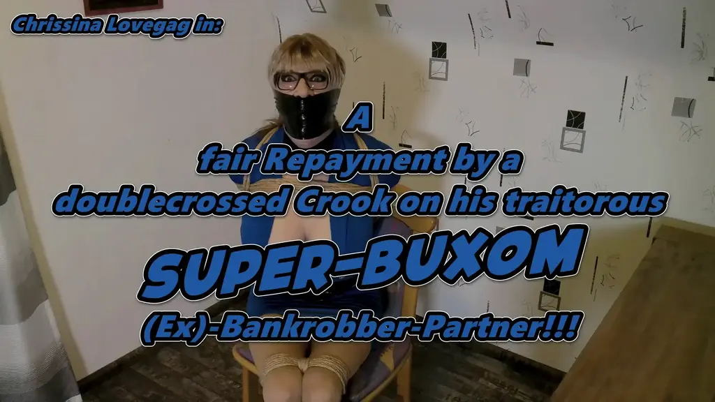 C0726 Vengeance on a Ex Robber Partner 伪娘<br>A bit stressed and in hurry the sexy Bankrobber Chrissina came home from a coup. She and her partner Paul have robbed Chrissina's bank but unfortunatelly Paul got busted by the cops afterwards... more or less the fault of his sneaky accomplice. Now the big-boobed, rich Bimbo plans her escape by plane and hides her prey for sure in her flat. Better so because suddenly her partner paul shows up... and demands all the money from his betrayable accomplice! Because Chrissina doesn't think about a cooperation, she ends up left tied up and gagged in a room but is able to escape from her restrains. After packing up all her stuff and prey, she quickly wants to flee before her vengeful parnter retunrs but that one is still waiting in front of her flat, happy that his trap has worked. Before Paul leaves with his new wealth, he turns Chrissina into a massive bound and gagged package and left the helpless Damsel back in her flat, neither to escape again nor to prevent that the cops will find her sooner or later.