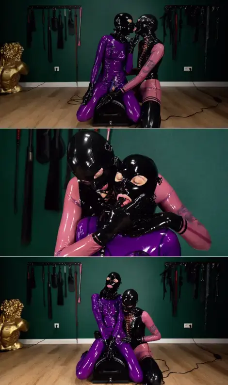 RUBBER MAKES LIZANNE SHAKE <span style='color:#b0b0b0;'>[隐藏文字，购买后可见]</span><br>Lizanne Rides a vibrating simulator and Rubber leands her a helping hand.<br>乳胶、紧身衣、乳胶紧身衣、全包头套、乳胶头套、女调女、项圈