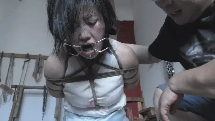 【老鬼定拍062】胭脂扣《谢纾闷热堵嘴炼狱下》【知性熟女/灰丝蓝高跟/自己原味丝袜堵嘴/汗湿/深喉口球口水/舔水喝/强迫运动/放置/访谈】 拍摄当天，当地气温37度，湿度接近饱和。<br>熟女谢纾到会所体验，主动求绑。下集里，她坐老虎凳，被开腿踮脚吊起，被强迫捆绑跳跃到激进崩溃，然后戴着口环舔水喝。结束前照例还有个访谈，然后被自己的原味丝袜再次堵嘴，丢在刑房里。<br>在本集中使用了一些新的堵嘴工具。可惜工作室不太擅长这类环节，使用不到位，但却营造出一些意外的效果。<br><br>这是谢纾第一次饰演非女烈角色，可以看出她还没有从女烈到女nu的巨大反差中跳脱出来。而这种内容也不是工作室擅长的，粗糙的捆功和对堵嘴工具的尬用，反而给本片增添了特殊的真实感。磨损过度的绳子，土味的场景，与知性成熟的谢纾形成鲜明反差，她本人也从一位端庄丽人，被折腾到最后浑身汗湿，气喘吁吁，狼狈不堪。<br>是一部节奏略慢却风格独特的作品。
