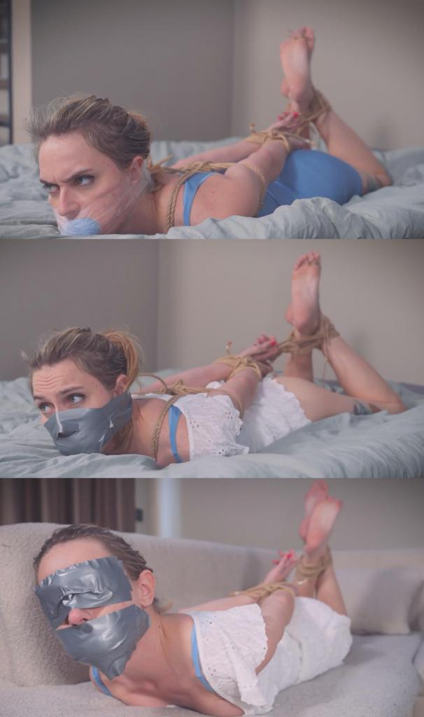 Chloe Rich Husband Phone Call Duct Tape Capture ( Handgag, Stuffgag, Ducttape, Blindfold, Wrapgag, S Chloe Rich Husband Phone Call Duct Tape Capture ( Handgag, Stuffgag, Ducttape, Blindfold, Wrapgag, Socks, Phone, Struggle, Mmmph, Bondage ) 克洛伊被抓住了，被迫给她的富豪丈夫打电话。她被捂住嘴，很快就被制服，嘴里塞满了东西，并用胶带封住。她的眼睛也被胶带蒙住，什么也看不见。过了一会儿，她被绑起来，带到另一个房间，在那里她必须打电话。<br><br>之后，她嘴里的塞子被换成了一个紧紧包裹着袜子的透明胶带，袜子塞在她嘴里。克洛伊挣扎了一会儿，扭动着身体，发出呜咽声。因为她打电话打得不错，最终被放了出来。Chloe is captured and must make phone calls to her rich husband. She is handgagged and quickly overpowered, her mouth stuffed and sealed with duct tape. A duct tape blindfold is also applied, leaving her unable to see. After a while she is tied and carried to another room where she is required to make a phone call.<br><br>Her gag is then replaced with a tight clear wrap gag over a pack of socks stuffed deep inside her mouth. Chloe struggles a little, squirms and mmmppphhhs in her bondage. Because she did a good job with the calls she is eventually let go.