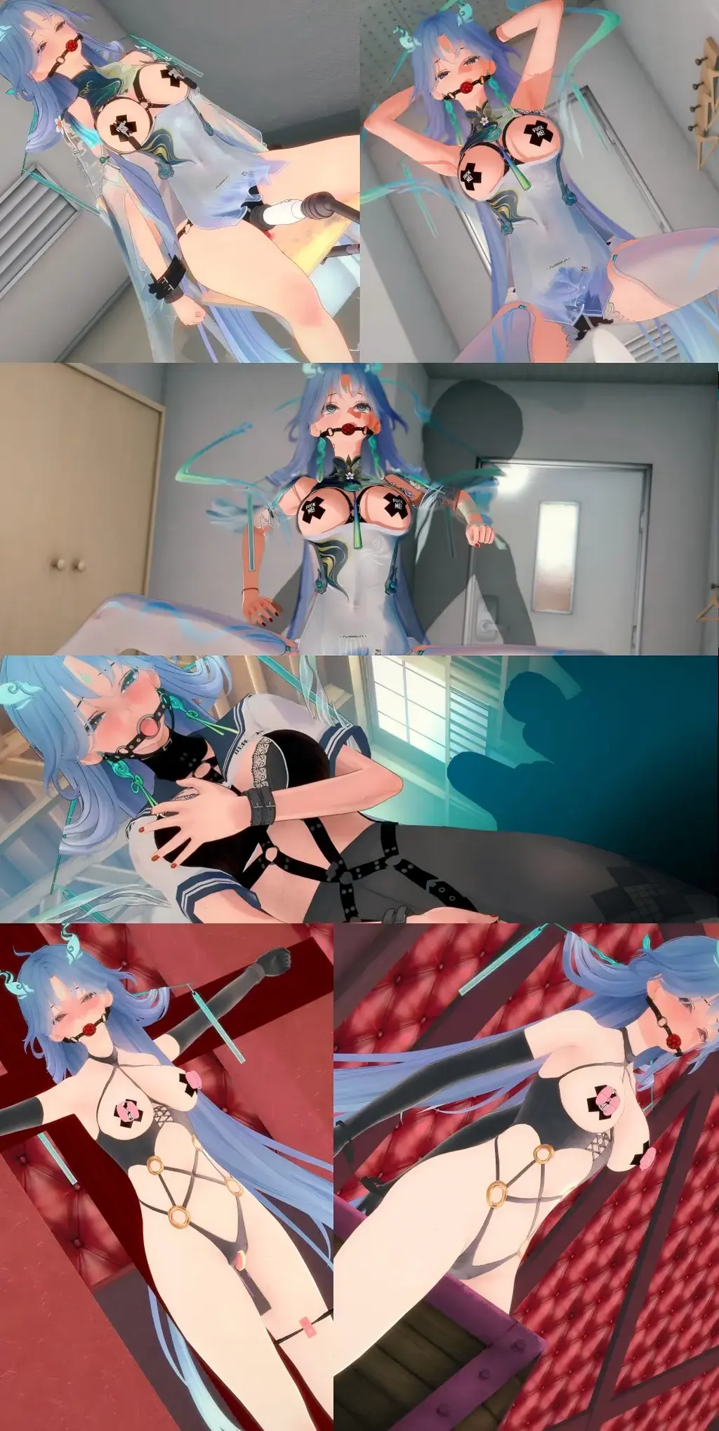 【3D】被拘束与捆绑支配的“日常”生活（六） 【3D】被拘束与捆绑支配的“日常”生活（六）<br>1.假阳具训练<br>2.爆炒<br>3.椅子拘束 玩具强高<br>4.露出 拘束衣 自我奖励<br>5.十字架<br>6.三角木马<br>关键词：拘束/捆绑/紧缚/调教/放置/惩罚/BDSM