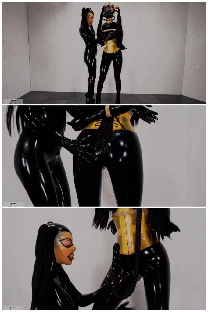 00459 - To see you shake like this All tied up and left for Shiny Lady to play with me. First she gave me a little spanking, then she took my breath away, literally... I was already horny, but that really made me wanting more! She touched my latex covered pussy and I could feel my lips were swollen and wet. She took the magic wand and I was so relieved, thinking she was going to make me orgasm quickly. Of course she teased me with some nipple play first. I was going crazy! Then she opened my zipper and put the magic wand against my sensitive clit. It didn't take long before I had an orgasm! But she wasn't done with me just yet. She got out a sniffer dildo and hooked it onto my gas mask for some final breath play. This was so hot!<br>#乳胶 #latex #bdsm #防毒面具 #呼吸控制 #强高 #百合