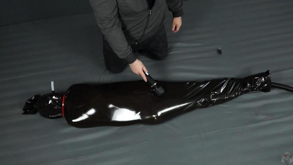 Black cocoon games with breath and vibrator It's been a long time since the guys had fun with a black cocoon. The games with breathing in the cocoon pleased Sonia very much. She especially enjoyed the vibrator. Bob knows how to make a girl feel good. The cocoon was a shell of a girl.
