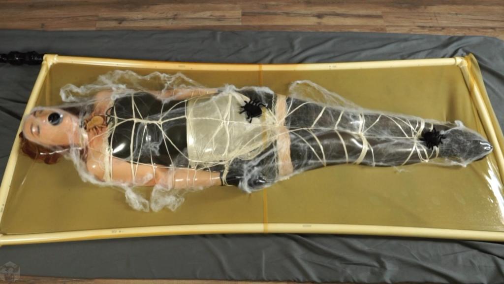 Spider attack on maid bondage in latex bed Maid Sonya was on vacation. She came back to work and decided to clean up Mr. Bob's house. The girl was surprised at what a slob her master was. She wanted to fix it. Sonya had to meet some spiders.