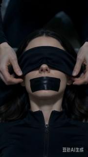女特工被绑架挣扎7 一个身穿黑色连衣紧身包裙黑色丝袜黑色单鞋的美女特工，被女杀手打晕捂嘴后手脚背后捆绑，双脚并拢捆绑黑胶带封嘴黑布蒙眼，之后女杀手淡定离开