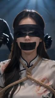 旗袍美女被绑架挣扎 一个身穿各种类型和款式的旗袍（黑色长旗袍，方格短旗袍，其他旗袍等）黑色连裤丝袜/肉丝丝袜和高跟鞋/平底单鞋美女执行任务时被女杀手打晕后手脚背后捆绑黑/银胶带封嘴黑布蒙眼，之后女杀手看了一眼满意的离开了，美女呜呜的叫着，绳子与美女的结合凸显美女曼妙的身资和S型身体曲线