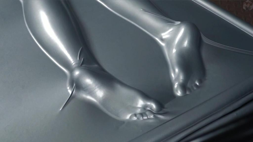 Tickling and flogging feet in a gray latex bed At your requests, we filmed just our Sonia's feet in the latex bed and had a little fun with her feet. The bastinado and ankle looked really nice.