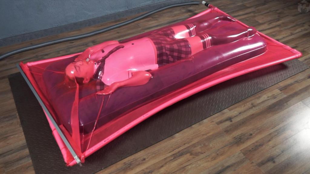Schoolgirl on an air mattress in a latex vacuum bed The air mattress is a very popular vacuum bed. Why don't the guys do it too? It was so soft for Sonja to lie on the mattress. The latex bed was so tight and pressed the schoolgirl to the mattress that she could not even move.
