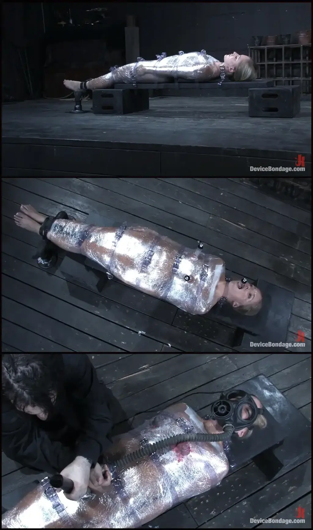 Sticky Hot Wrap Trap In a shoot that features some of the best photographic documentation to date, Dia Zerva is wrapped tight in cling wrap, and trapped laying flat on a board strapped down exceptionally tight with clear belts. cyd slices holes in her see through prison to get at her nipples and clit, which he torments mercilessly, first suctioning into them to make them swollen, tender and hyper sensitive, before he splashes them with hot liquid wax, and setting off a train reaction of intense sensations in Zia’s head.<br><br>With her exposed bits covered in wax, cyd steps up the intensity, encasing her head in a tight rubber gas mask that seals against the skin of her face, emphasizing her helplessness and making Zia feel under total control as he plays with her, cutting off her oxygen now and again with the palm of his hand.