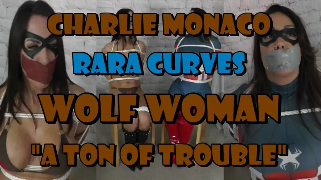 Charlie Monaco and Rara Curves: Wolf Woman, Ton of Trouble Original title: Charlie Monaco and Rara Curves: Wolf Woman, Ton of Trouble<br><br>Wolf Woman is on the prowl to finally bring the evil Sultan of Shibari to justice and cement her place as one of Delta City's most illustrious superheroines...<br><br>But the sadistic Arabian supervillain is one slippery customer, so the bikini-clad crime fighter has roped in (unfortunate choice of words) fellow masked do-gooder, the busty Spyder Chick, to aid the ex-Mexican wrestler in her virtuous quest.<br><br>Arriving at the location she suspects of being the Sultan's latest secret hideout, Wolf Woman strides confidently inside, wearing her knee-high black leather boots, black leather gauntlets and her trademark brown bikini, which barely covers her plump ass cheeks and huge meaty breasts. <br><br>The masked avenger looks around and thinks the coast is clear as no one appears to be home but having spotted several recently stolen items close by, the buxom brunette guesses this must be the right place.<br><br>Having sent Spyder Chick to investigate an abandoned warehouse on the other side of town, Wolf Woman gets out her communicator to contact her partner and tell her to meet her at the heroine's current location.<br><br>With both crimefighters in attendance, she confidently believes the capture of the Sultan is almost certainly assured...<br><br>Suddenly, Wolf Woman's keen sense of smell picks up a strange odour in the air. Giving a good sniff, the sexy superheroine begins to pick up the scent but then starts to laugh when she realises what it is! <br><br>However, the maiden of might knows instantly that she is in dire straits as her insane laughter overcomes her and gets out of control...<br><br>Almost doubled up in uncontrollable laughter, Wolf Woman holds onto her sides as she realises she is caught in an inescapable trap!<br><br>But as she cannot stop laughing long enough to get away, the beaten beauties' eyes roll back into her head as the full repercussions of what is happening dawns on her. Soon, she will be captured by the diabolical Sultan and with Spyder Chick dashing over there to aid her partner, Wolf Woman knows only too well that she too will be caught in this devious trap...<br><br>**********<br><br>Wolf Woman is still helpless in a chair-tied predicament but now she has been joined in bondage by her good friend and fellow costumed crimefighter Spyder Chick!<br><br>Having used the former wrestler-turned-superheroine as bait, the evil Sultan of Shibari successfully lured the buxom brunette into a trap and now both helpless heroines find themselves tightly bound side by side.<br><br>With tight ropes squeezing into her voluptuous body, Spyder Chick soon discovers she is just as helpless as her friend Wolf Woman, as both masked avengers can do nothing but squirm and struggle whilst they look at each other in utter desperation.<br><br>After a while, the Sultan returns to taunt the defeated duo, with the duct tape over their collective mouths reducing their angry exchanges to unintelligible grunts and groans. After groping and humiliating the heavily bound duo, the Sultan leaves as the two women begin a desperate struggle for freedom.<br><br>The air is filled with the sounds of the two crimefighters grunting and moaning as they continue to grind their bodies against the bonds that hold them rigid. Spyder Chick's long, red, shiny leather thigh-high boots creak as the ropes rub against them.<br><br>Looking longingly into one another's eyes, the tightly bound brunettes can only sigh and hope that either another superheroine in the city or, god forbid, someone from the authorities finds them... or else they will face a very long time in these beastly chairtied predicaments...
