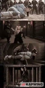 【Jim+AI】《珊·胡·劫》第二话 女侠女匪双被俘！格斗擒拿、绳捆索绑、爬行挟持、屈辱押送 书接上回，女侠胡树清历经屈辱终于从官府搬来救兵，直捣萧家大寨！面对山径上的岔路，胡女侠做出了一个事后令自己无比后悔的选择。单独行动的女侠陷入了山匪营房的层层包围，而另一边江枫率领的官军也擒获了还在大寨地牢里把玩珊珊脚丫的萧妍，威风凛凛的女侠女匪双双化为阶下囚……本段是我最喜欢的强绑猛女桥段，运用了更新的AI模型和语音技术，人物形象和语音一致性有明显改善！尤其喜欢的两个片段是被直臂驷马捆成粽子的女侠被大壮挟在腋下、沉闷的呜咽声回荡在地道中，还有被五花大绑、系上铁链的女匪首跪在地上被获救的珊珊小姐啐一脸唾沫，欣赏多次还是会鸡冻！再下集就是拳拳到肉（非常难做orz）的刑讯大戏了，保证尺度和创意都够，点点关注不迷路！<br>PS：很高兴看到最近各类AI作品多起来了，我还是坚持一贯的观点：AI制作和真人拍摄是互补的，大家应对新技术持开放心态。这样的古装武打剧情想必是不少人的启蒙，用AI制作的氛围感和性价比似乎更高，希望同好朋友们能够支持啦！