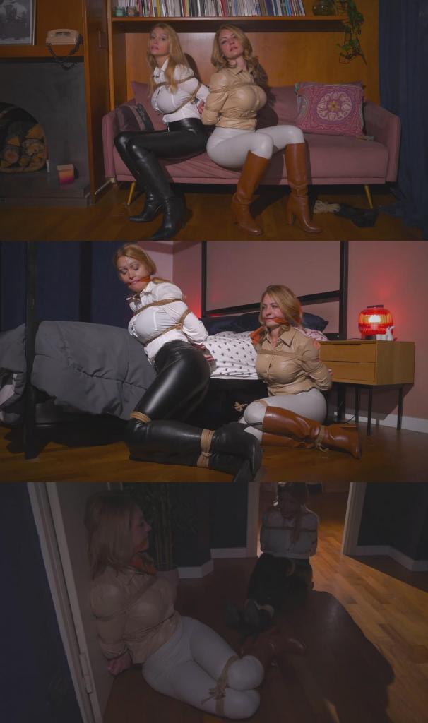 Alba &amp; Sole - Agent Zevon: Two Agents Down - Part Two  特工泽冯（Zevon）曾成功逃脱过一次……但敌人并未就此罢休。这一次，她的上司也落入了陷阱。<br><br>特工泽冯再次立下战功。<br><br>经过一番激烈的挣扎，她终于摆脱了束缚。<br><br>视频伊始，阿尔巴（Alba）正与上司索尔（Sole）通电话。她的手腕上还垂着几截绳索——那是她刚刚挣脱束缚的印记。<br><br>“我发现了那个间谍的藏身处。我已经成功逃脱了。请来接我离开这里。”<br><br>阿尔巴挂断电话，镇定自若地解开手腕上残留的绳索，随后摘下了挂在颈间的皮革口塞。<br><br>泽冯表现得异常沉着冷静——同时也难掩心中的自豪。她深知自己出色地完成了任务。在等待索尔到来的间隙，她顺势搜查了这处藏身点，寻找任何可能有用的线索。<br><br>几分钟后，索尔抵达了现场。<br><br>她身穿一条系着腰带的紧身蓝色牛仔裤（或紧身黑色皮裤），搭配一件合身的白色衬衫或背心，脚蹬高跟鞋或靴子。<br><br>两位特工终于在沙发上放松下来。她们兴致勃勃地谈论着这次任务，欢声笑语间庆祝着胜利。Agent Zevon escaped once… but the enemy isn’t finished with her yet. This time, her boss is caught in the trap too.<br><br>Agent Zevon has done it again.<br><br>After a tense struggle, she has finally managed to free herself from her bonds.<br><br>The video begins with Alba on the phone with her boss, Sole. A few lengths of rope are still hanging from her wrists—evidence of what she has just escaped from.<br><br>“I’ve discovered the spy’s hiding place. I managed to escape. Come and get me out of here, please.”<br><br>Alba ends the call and calmly removes the last ropes from her wrists, followed by the leather gag still hanging around her neck.<br><br>Zevon is remarkably composed—and more than a little proud of herself. She knows she has done a good job. While waiting for Sole to arrive, she takes the opportunity to inspect the hideout, searching for anything that might prove useful.<br><br>A few minutes later, Sole arrives.<br><br>She is dressed in skinny blue jeans with a belt—or alternatively tight black leather pants—with a fitted white button-down shirt or tank top, finished with high heels or boots.<br><br>The two agents finally relax on the sofa. They talk animatedly about the mission, laughing together and celebrating their success.