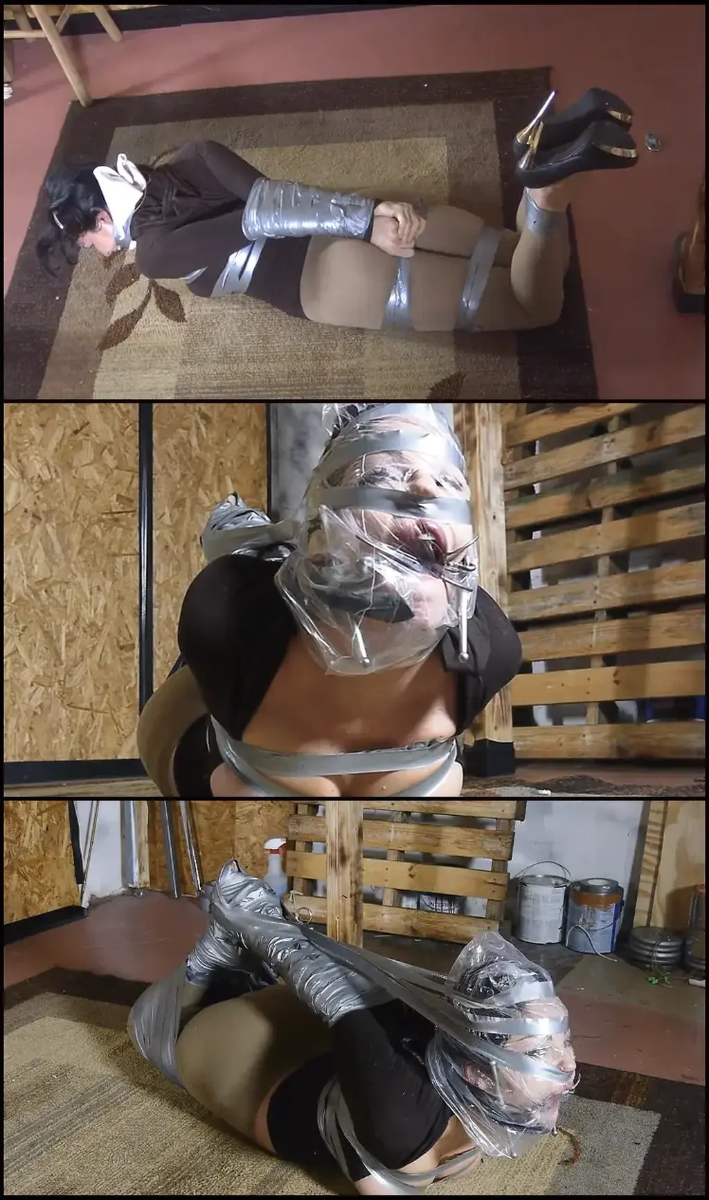 Taylor Taped and Then Crotchroped - Episode 1 I only did 1 day of shooting with her unfortunately. I don't remember exactly what happens, but she is put in a taped tight hogtie and then a nude crotchrope at the end.