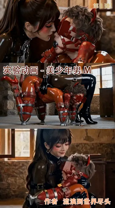 AI原创动画，实验动画第一弹！我和小姨的秘密，在旧房子做乳胶皮犬奴，主奴游戏，美少年男M。 最近在做AI动画实验，感兴趣可以多支持一下，恋物拘束类好作品不断。希望大家自觉，不要因为一时的小利益盗版作品打消原作者创作的积极性，冒充作者名字贩售更是罪大恶极，尤其是账户评论区禁评的绝对是盗版，除了狐妖吧的平台之外发现那些不能为自己行为澄清的账户，望大家帮忙举报，感激不尽！